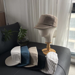 Mũ vải lanh cotton màu đen flat top, phù hợp phong cách cổ điển, mũ vành rộng