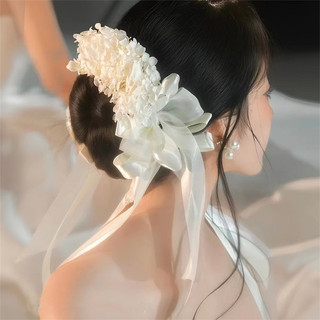 Đơn giản hoa trang trí tóc màu trắng cho cô dâu, handmade từ vải, dùng quấn đầu