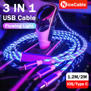 Cáp USB 3 TRONG 1 Đèn Chảy 5A Cáp Dữ Liệu Sạc Nhanh 1.2M / 2M Tùy Chọn Cáp Sạc Điện Thoại TPE Cho ios / Loại C / Micro