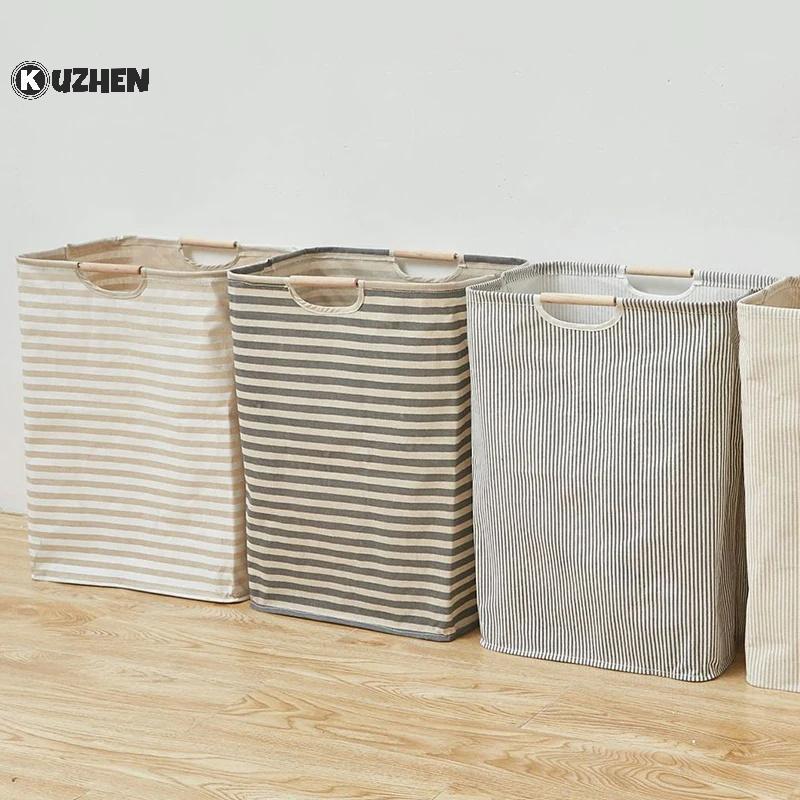 KUZHEN Giỏ Giặt Chống Thấm Nước Vải Lanh Cotton Bẩn Quần Áo Giỏ Giặt Người Tổ Chức Có Thể Gập Lại Đồ lặt vặt Túi Bảo Quản Gấp Hamper HOT