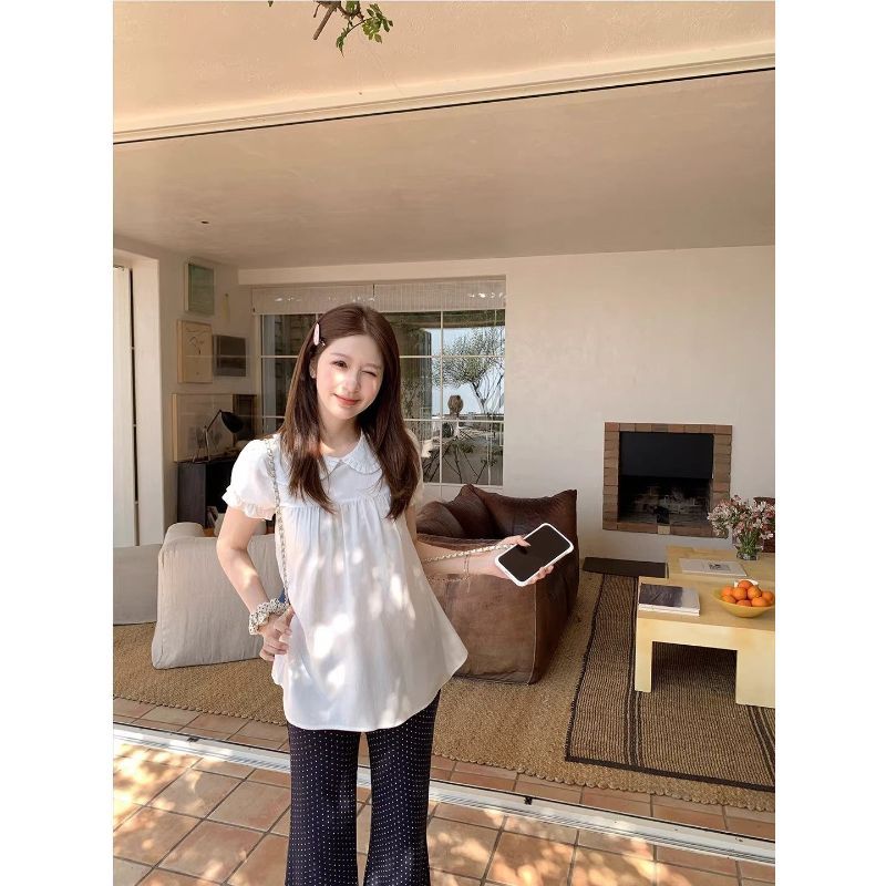 [Giảm giá trong thời gian có hạn] Đầm sơ mi ngắn tay cổ búp bê trắng phong cách ngọt ngào Phong cách mùa hè sang trọng Giảm tuổi Váy ngắn gọn hơn