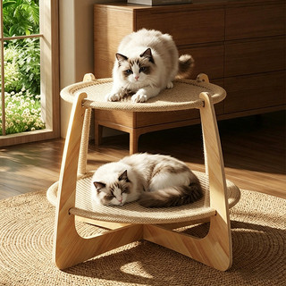 Giường cào mèo, Võng thú cưng bằng gỗ 2 tầng có Sisal, Giường mèo thoáng khí cho mèo con trong nhà & Mèo trưởng thành, Thoải mái cho mọi mùa