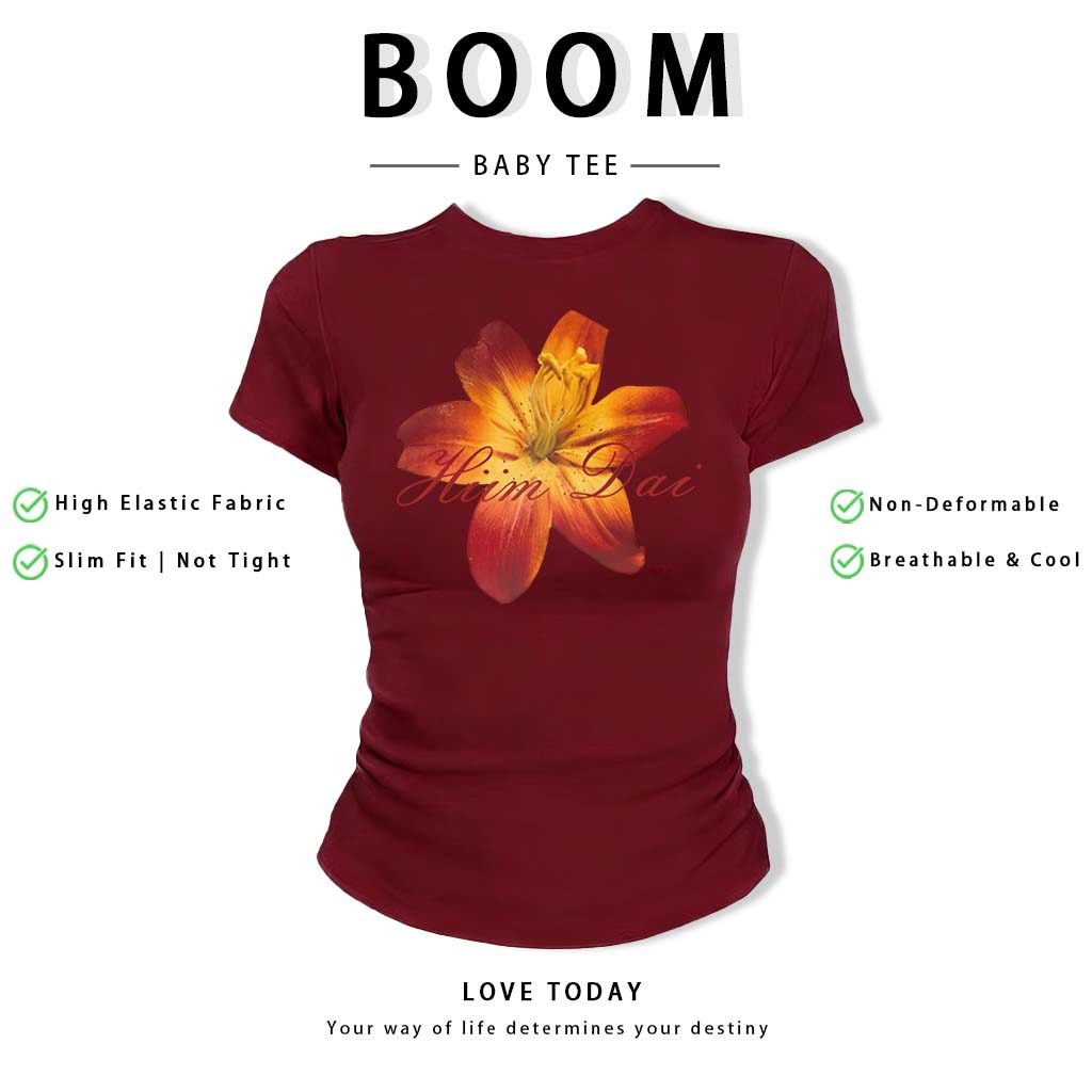 BOOM Áo Baby Tee Nữ Cotton Ôm Body-Áo Thun Ngắn Tay Y2K In Hình PhongCách Mùa Hè, Cổ Tròn Hàng Đầucách hàn quốc phongQ37