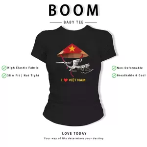 BOOM Áo phông nữ in văn hóa VN,cổ bông tinh khiết mỏng,tay ngắn,linh hoạt,thấm hút mồ hôi thoáng khí,cổ thoải mái,cỡ#01