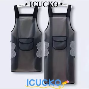 Tạp dề làm việc ICUCKO, Tạp dề nhà bếp chống dầu chống thấm nước, Tạp dề làm sạch màu đen trong suốt PVC chống bụi bẩn
