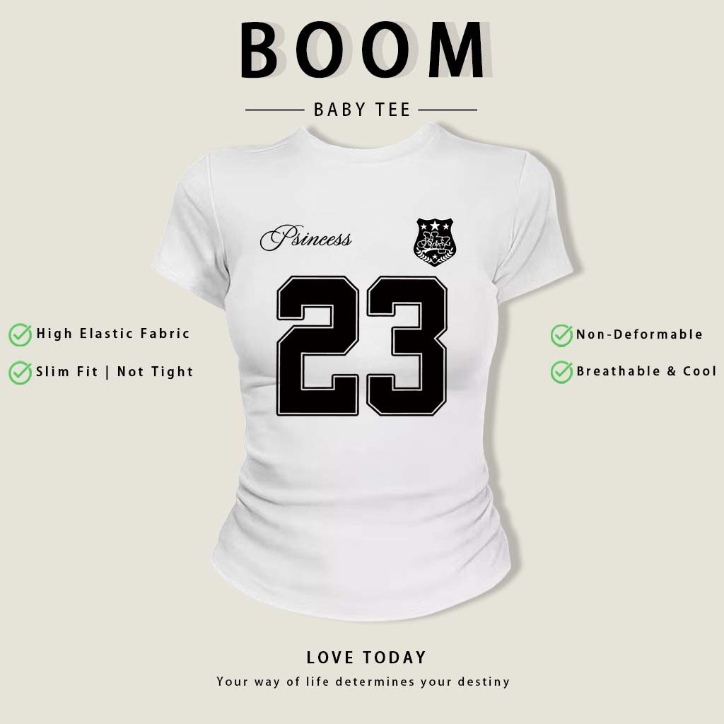 BOOM Áo Baby Tee Nữ Cotton Ôm Body-Áo Thun Ngắn Tay Y2K In Hình PhongCách Mùa Hè, Cổ Tròn Hàng Đầucách hàn quốc phongW70