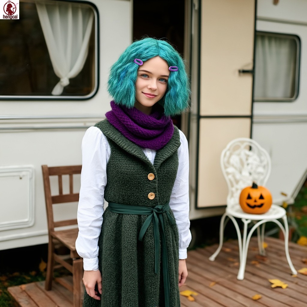 Cosplay tóc giả Inside Out màu xanh - phù hợp cho sự kiện Halloween và buổi hòa nhạc