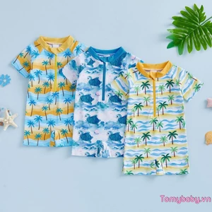 Đồ bơi bé trai Rash Guard Đồ bơi ngắn tay in chủ đề đại dương