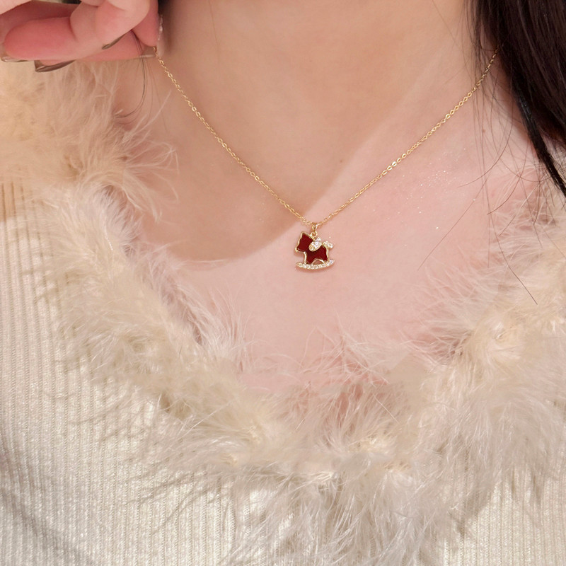 Vòng cổ nữ thời trang Hàn Quốc, zirconia màu đỏ, phù hợp sinh viên làm quà sinh nhật