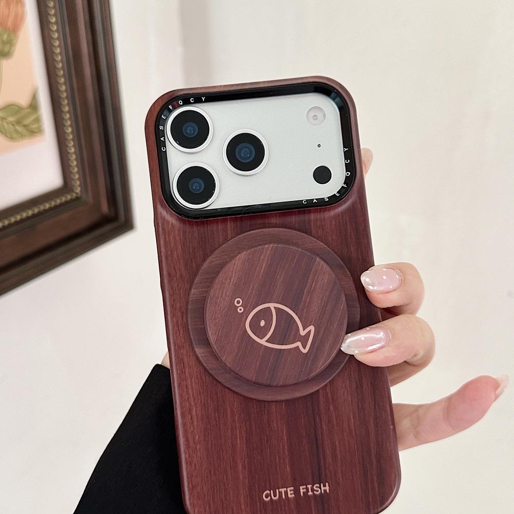 Ốp Lưng Cứng Tương Thích Với iPhone 13 14 14Pro 14ProMax 15 15Pro 15ProMax 16 16Pro 16ProMax 17 17Pro 17ProMax Ốp Nam Châm Họa Tiết Hạt Gỗ Đậm