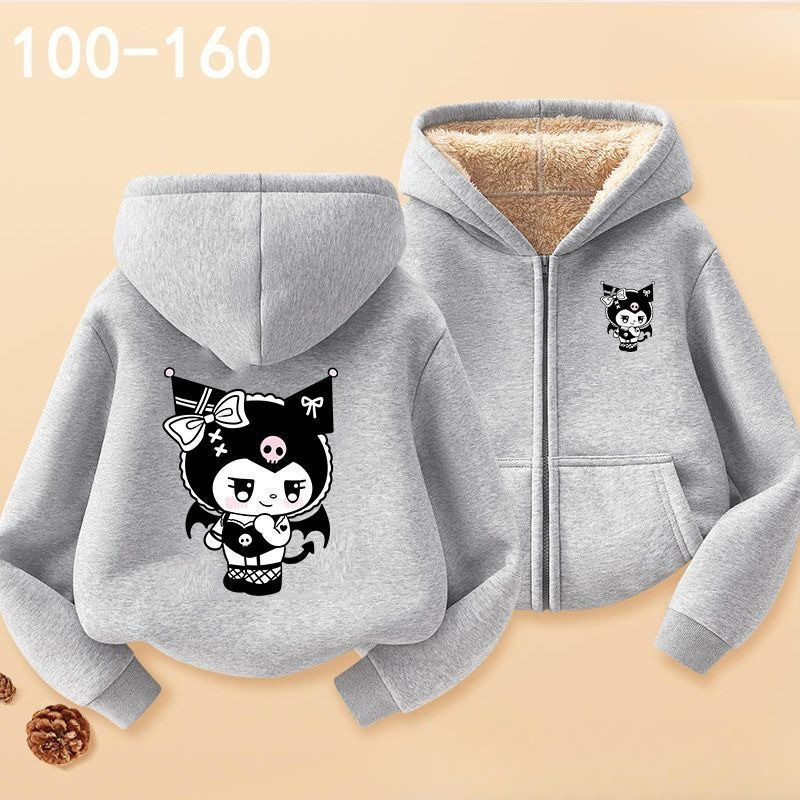 Áo Hoodie có dây buộc lông cừu Kuromi có mũ trùm đầu hoạt hình dễ thương Áo khoác thông thường ấm áp