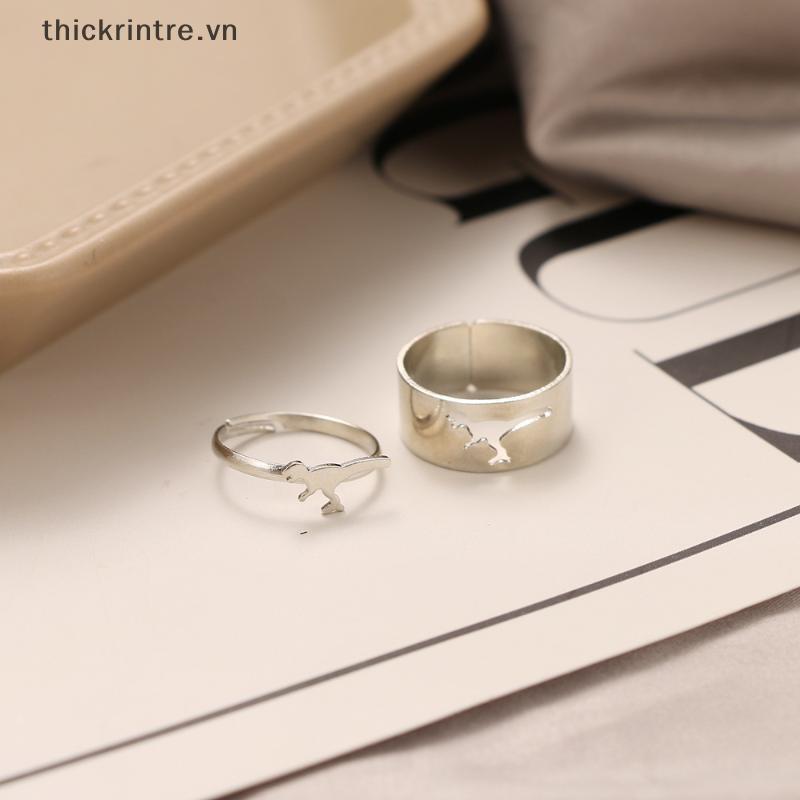 THI 2 Chiếc Vintage Đơn Giản Động Vật Ngôi Sao Mặt Trăng Trái Tim Ngọn Lửa Mở Nhẫn Dành Cho Nữ Cô Gái Gothic Trang Sức Punk Đen Cặp Đôi Nhẫn Bộ VN