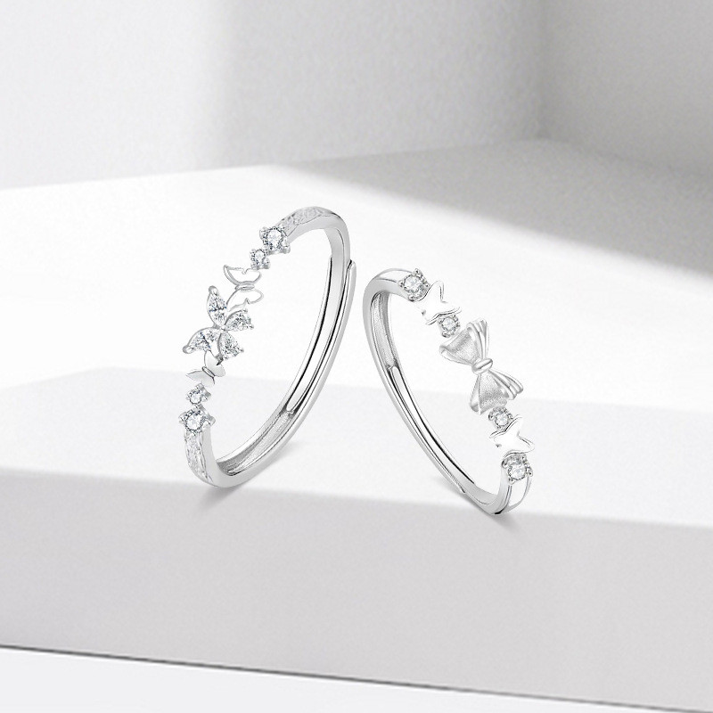 Nhẫn đôi lông bạc Sterling biến thành hình con bướm ngọt ngào