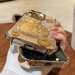 2026 Năm Mới 3D Vàng Túi May Mắn Ốp Lưng Điện Thoại IPhone 17 Air 16 13 15 14 Pro Max Mini Plus 16E Túi Khí Mạ Điện Bling Long Lanh Chống Rơi Vỏ Nghệ Thuật Cổ Điển