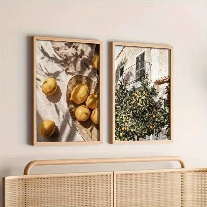 Retro Lemon Garden Canvas Poster Tươi Cây Ô Liu Nghệ Thuật Treo Tường In Hình Cho Phòng Khách Hiện Đại Văn Phòng & Mùa Hè Trang Trí Nhà Quà Tặng Tranh Vải