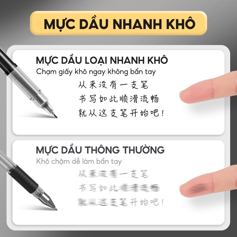 Bút bi set 20 bút mực gel nhanh khô, ngòi 0.5mm viết nét đều đẹp, thiết kế có đệm tay chống trượt