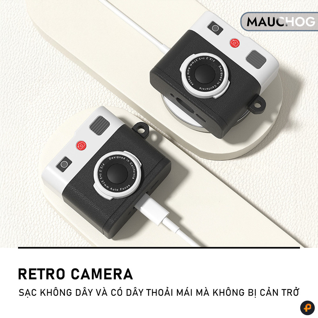 Ốp In Hình Máy Ảnh Camera Retro Cổ Điển Sạc Không Dây Kèm Móc Khóa Cho Airpods Pro 3 2 Airpods 4