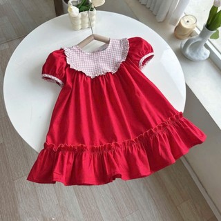 [8-26kg] Váy Đỏ Noel Tết Đuôi Cá Cổ Bèo Chất Thô Lụa Cho Bé Gái