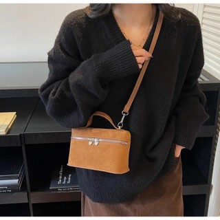 [CRUSH] Túi đeo vai, Túi đeo chéo mờ họa tiết thiết kế hộp, Túi xách nữ da lộn màu trơn thu đông cổ điển