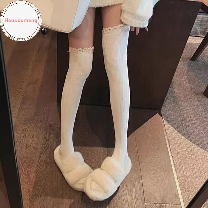Hodou tất quá gối màu trơn và sọc nén, phong cách preppy thu đông