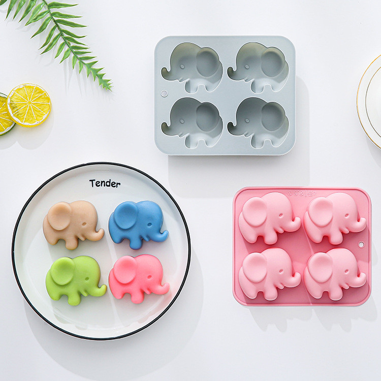 4 Khoang Hình Con Voi Khuôn Silicon Mousse Bánh Tráng Miệng Socola Nướng Đá Xà Phòng Handmade