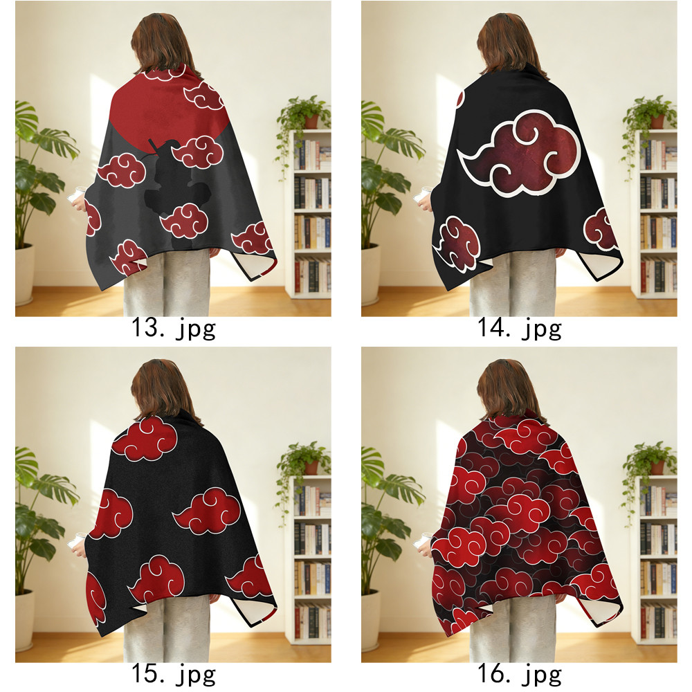 Chăn có nút bấm NARUTO Logo Flannel, Khăn choàng Flannel đa chức năng Akatsuki, có thể đeo để sử dụng tại văn phòng, Thiết bị du lịch ngoài trời.