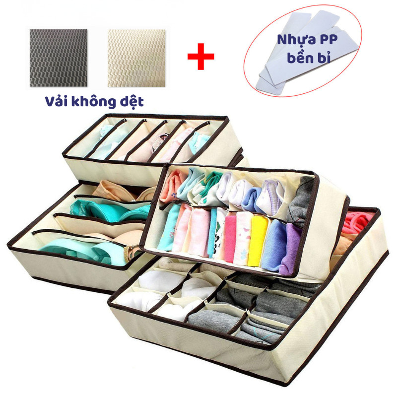 Hộp Vải Đựng Đồ Lót Gập Gọn, Chất Liệu Vải Không Dệt Kèm Tấm Nhựa PP Cứng Cáp Tiện Lợi