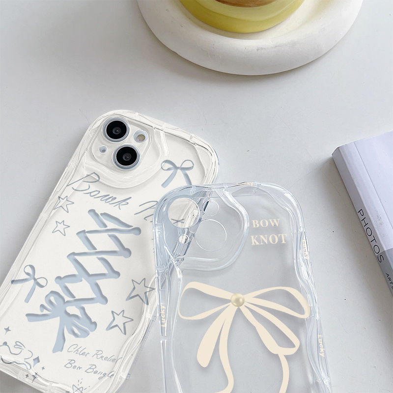 Ốp lưng trong suốt gợn sóng kem cho OPPO A3X A5i A96 A95 A93 A77S A76 A74 A60 A58 A57 A54 A53 A38 A33 A18 A17K A16K A15S A7 A5S A3S F11 Reno 5 Motif Yellow Bowknot DPCE342 & DPCE343