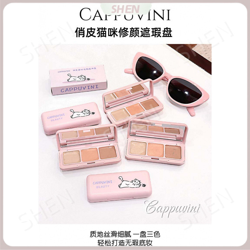 CAPPUVINI Playful Cat Repairing Concealer Palette Che Khuyết Điểm Mụn Dấu Vết Vòng Tròn Tối Che Khuyết Điểm Đường Mũi