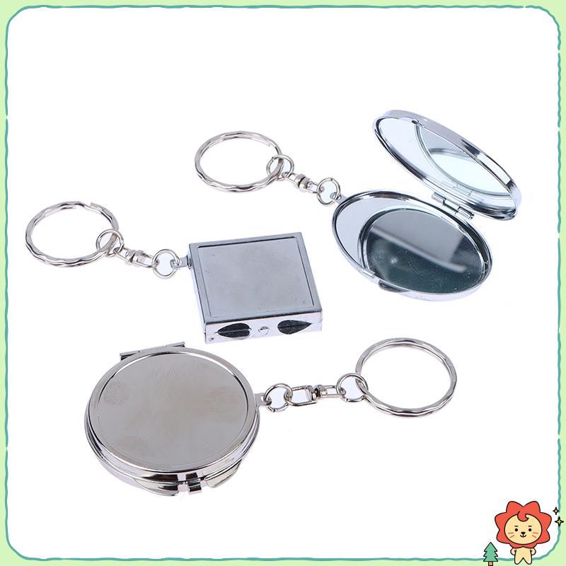 [Jielus] Trái Tim Tròn Hình Vuông Hình Vuông Gương Mỹ Phẩm Hai Mặt Kim Loại Gấp Móc Khóa Gương Trang Điểm