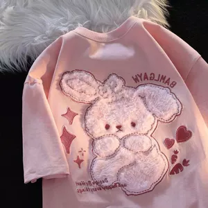 Áo phông unisex tay lỡ cotton su free size - Họa tiết dập xù cao su non-quanao94
