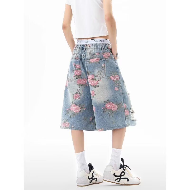 Quần short CN Denim Quần short thẳng lỗ rộng của Mỹ
