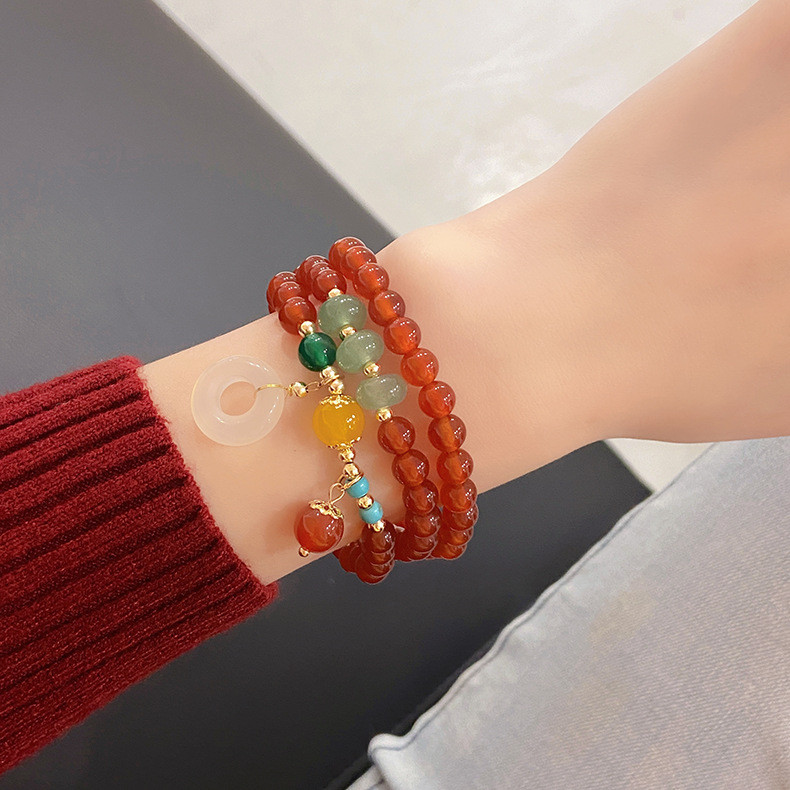 Vòng tay mặt dây chuyền Chalcedony mã não đỏ tự nhiên