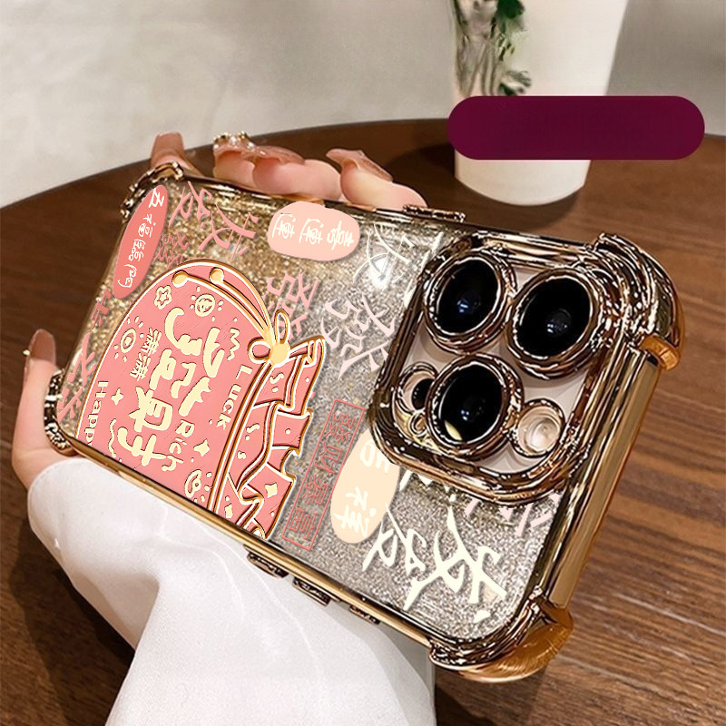 Túi đựng tiền may mắn năm mới Vỏ cây vàng cho IPhone 17 Air 16 13 Pro Max 6 7 8 Plus X XR XS Max 16E Vỏ mạ mềm trong suốt