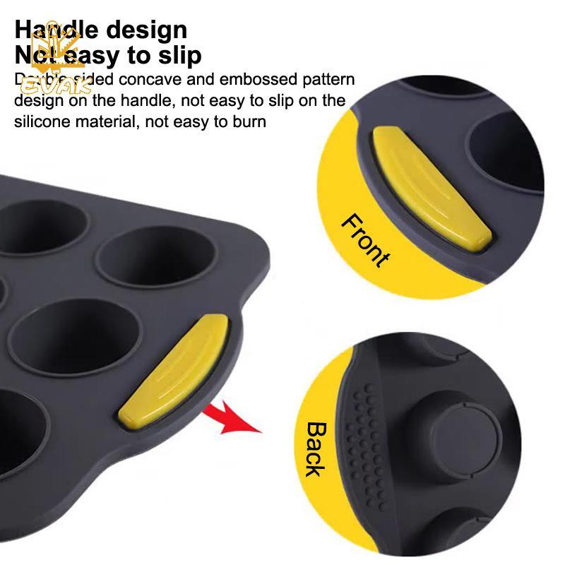 Alittlesetrtu Silicone Muffin Chảo 12 Cốc, Khuôn Bánh Cupcake Chống Dính Tròn Có Tay Cầm, Khay Nướng Bánh Muffin, Bánh VN