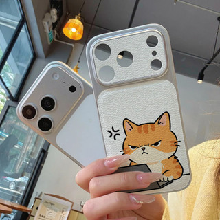 Ốp điện thoại Grumpy Puppy Cat Worker cho iPhone 17 / 16 / Pro Max / 15Plus / 14 / 13 / 12 / 11 / Kết cấu da phủ kim loại Vỏ bảo vệ chống sốc và chống rơi