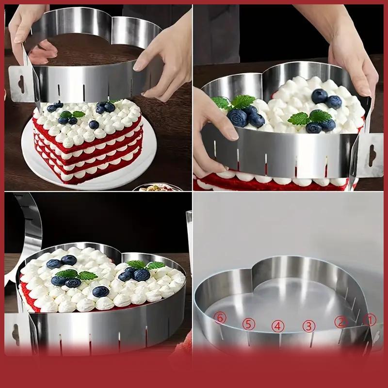 Khuôn bánh Mousse hình trái tim bằng thép không gỉ, phụ kiện bánh có thể điều chỉnh (7.8-15.7inch).