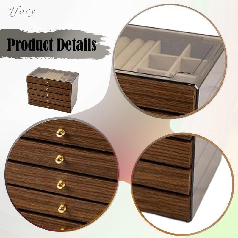 Hộp đựng đồ trang sức làm bằng [chất liệu], Hộp đựng đồ trang sức, Nắp trong suốt, Hộp trưng bày trang trí và thanh lịch cho bàn làm việc, Lớp lót nhung cho bông tai và