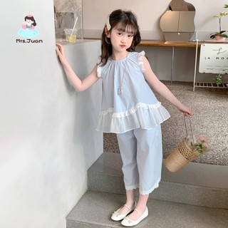Set đồ bé gái sát nách - áo bèo + quần ống rộng phong cách Hàn Quốc dễ thương mùa hè