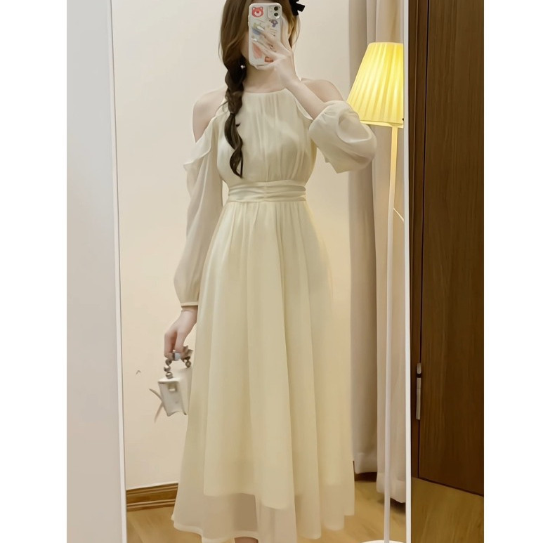 Váy tơ bèo vai dáng dài tiểu thư hottrend Linh Tây Clothing -VT003