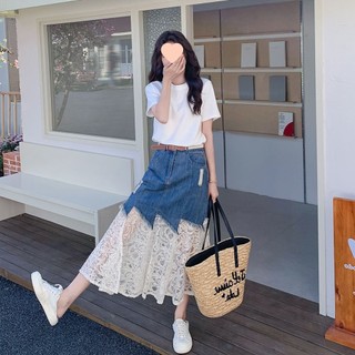 Bộ trang phục quyến rũ dành cho nữ, gồm áo ngắn tay và chân váy denim mùa hè trẻ trung thanh lịch