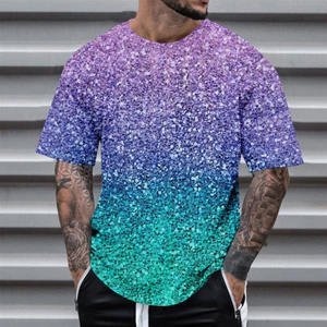Áo thun nam họa tiết sequin 3D thời trang mùa hè, lấp lánh màu sắc