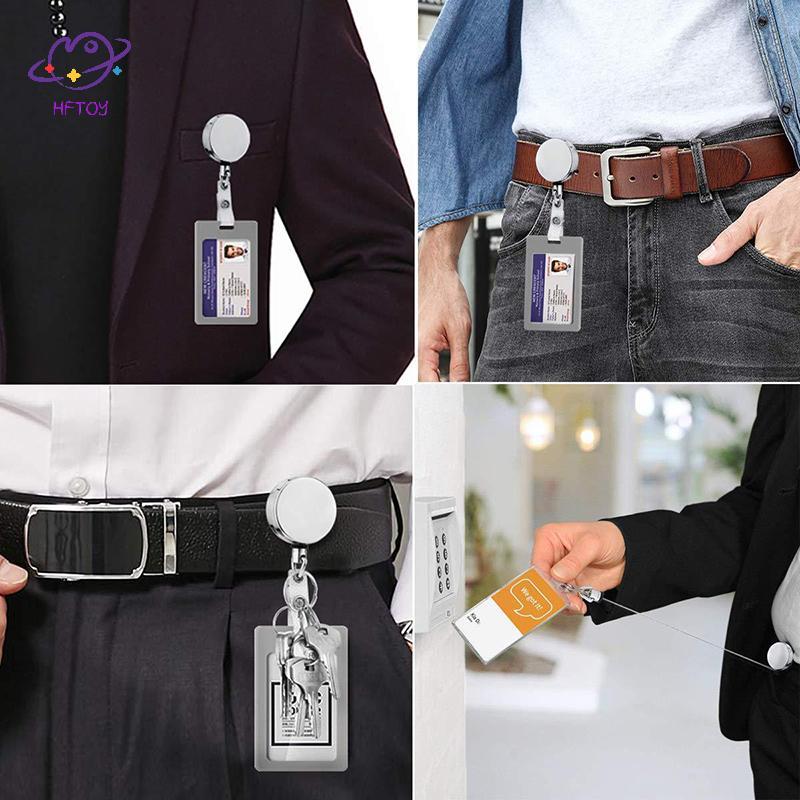 HFTOY Dây kim loại có thể thu vào Móc khóa kéo Huy hiệu Cuộn dây ID Thẻ tên Huy hiệu thẻ Dễ dàng kéo Dây Bule Vòng chìa khóa đàn hồi ~