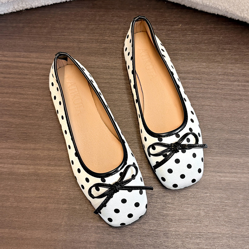 Atikota Nữ Đế Bằng Giày Nơ Chấm Bi Slip On Thoải Mái Thời Trang Nhẹ Đa Năng Hàng Ngày Giày Nữ
