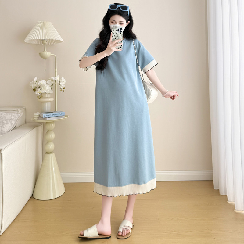 Váy bà bầu mùa xuân hè ngắn tay dài dáng rộng