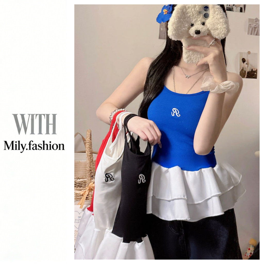 Milyfashion Ba Lê Phong Cách Thêu Chữ Cái Có Miếng Lót Ngực Sling Phong Cách Mới Niche Slim-fit Slimer Look Layered Hot Girl