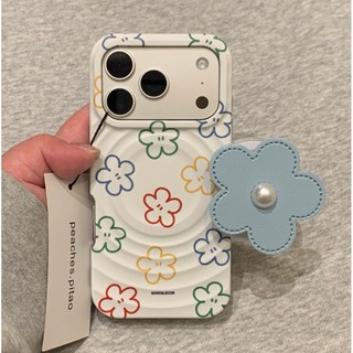 Sang Trọng Màu Trắng Dòng Hoa Từ Giá Đỡ Ốp lưng iPhone 17 Pro Max 16 15 14 13 Pro Max Chống Sốc Bảo Vệ Camera Ốp Lưng Cứng Chống Rơi