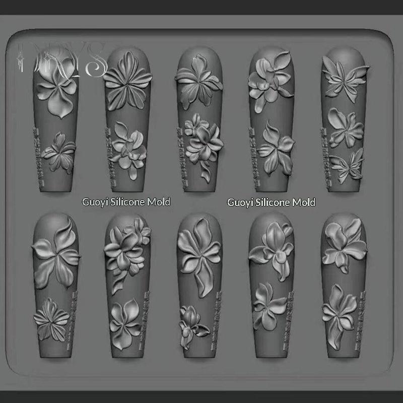 Khuôn silicon làm hoa móng tay 5 chân, họa tiết nổi 3D, dụng cụ đổ sơn tạo hình trang trí móng
