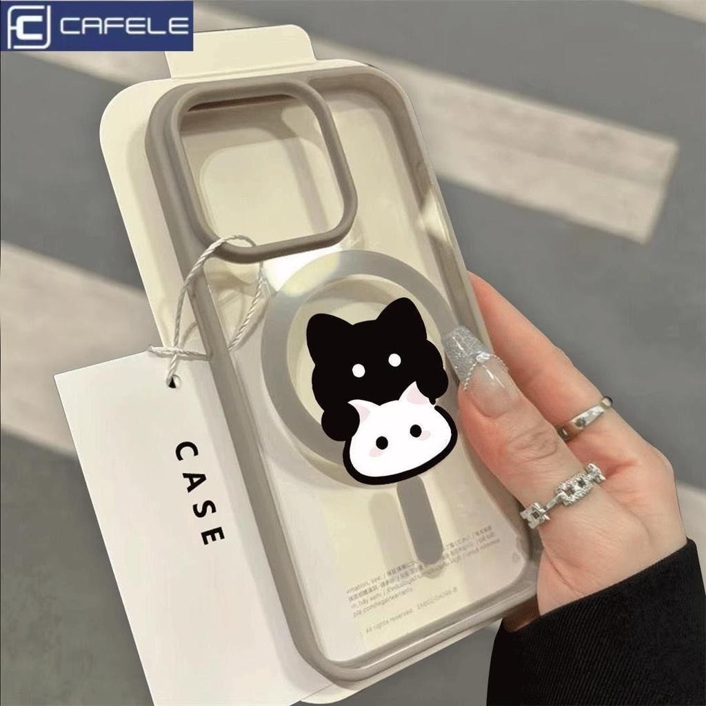 ốp lưng iphone Miếng dán chống rơi nam châm hình mèo đen trắng Cho Iphone 17 14 15 16 7 xs xr 13 11 12 Pro Max Plus