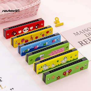 < Sunshine123 > Đồ chơi âm nhạc giáo dục 16 lỗ Harmonica cho trẻ em Harmonica bằng gỗ hoạt hình dành cho bé trai bé gái – Organ miệng dành cho người mới bắt đầu để cải thiện khả năng phổi và học tập vui nhộn